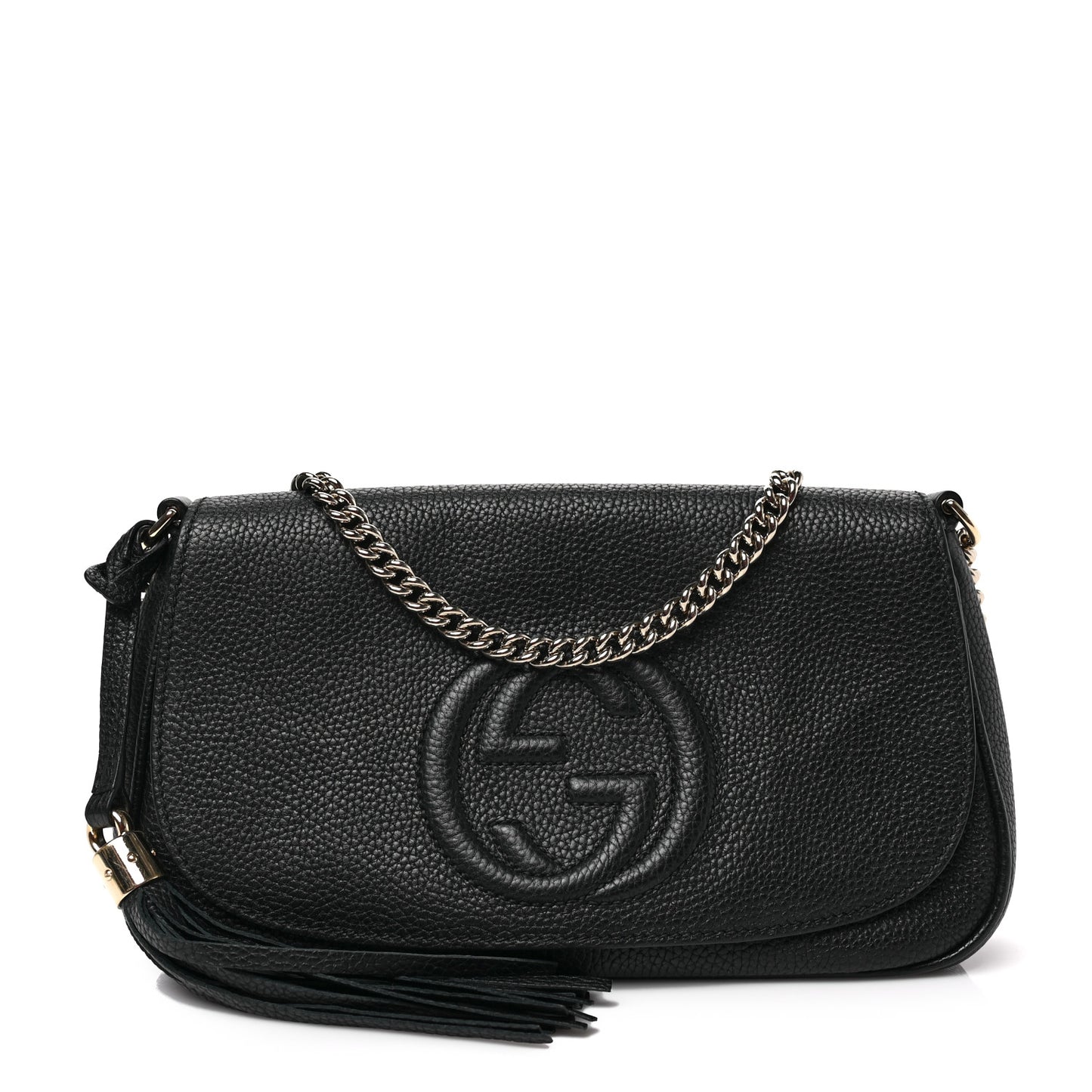 Pebbled Calfskin Medium Soho Flap Crossbody Black