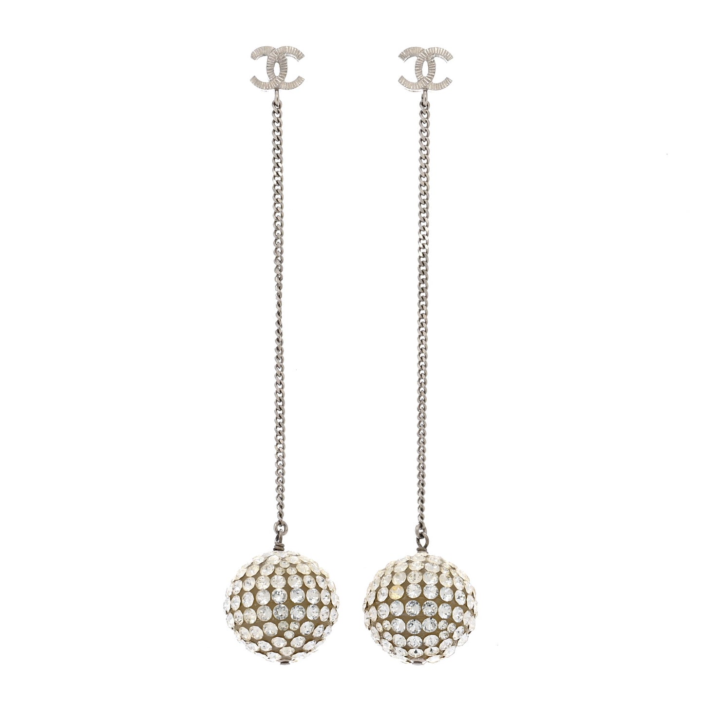 Crystal CC Drop Earrings Silver