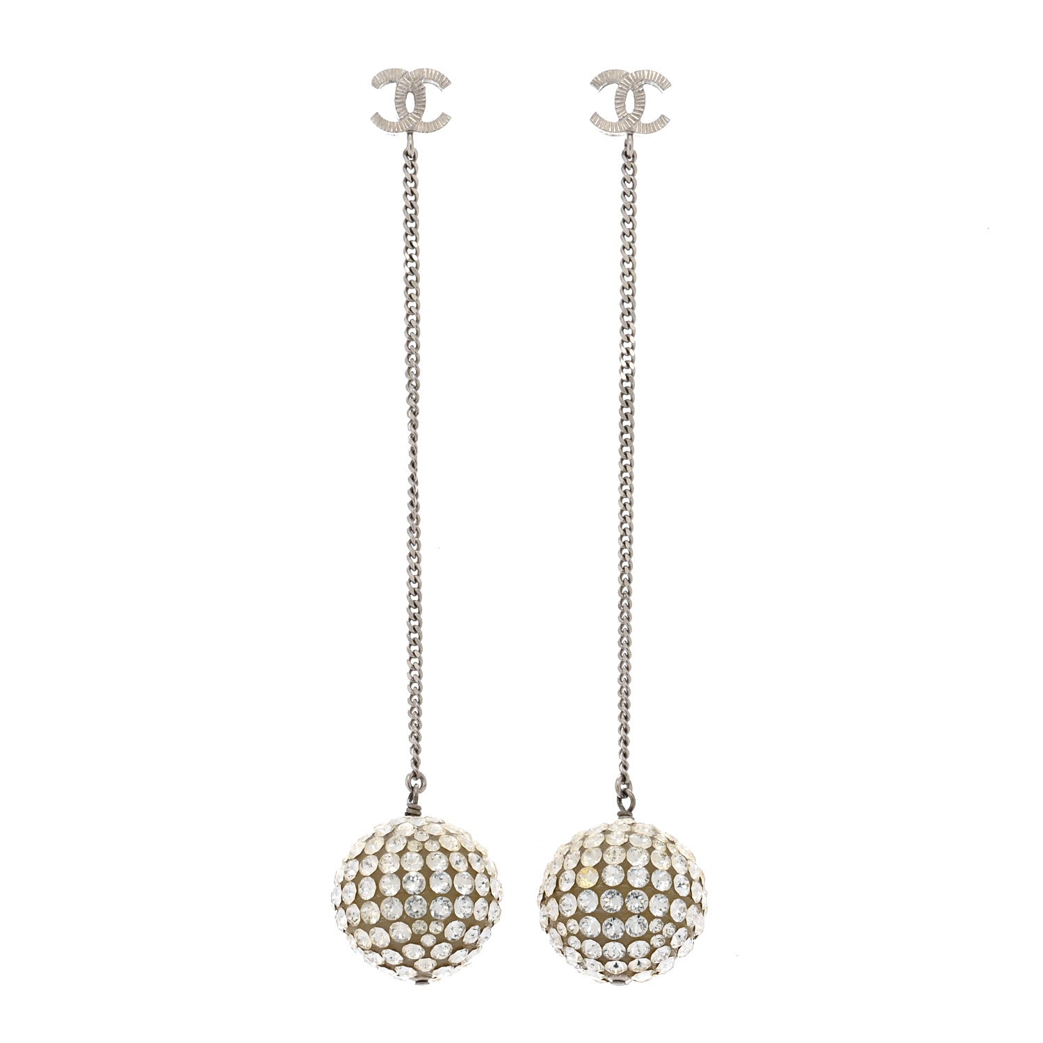 Chanel Crystal CC Drop Earrings Silver 1 of 6