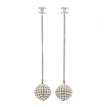 Chanel Crystal CC Drop Earrings Silver 1 of 6