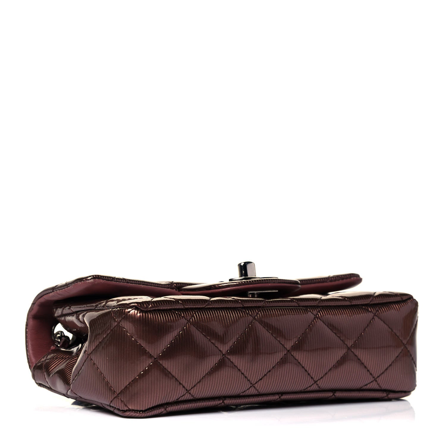 Chanel Striated Patent Quilted Extra Mini Rectangular Flap Dark Pink 3 of 8