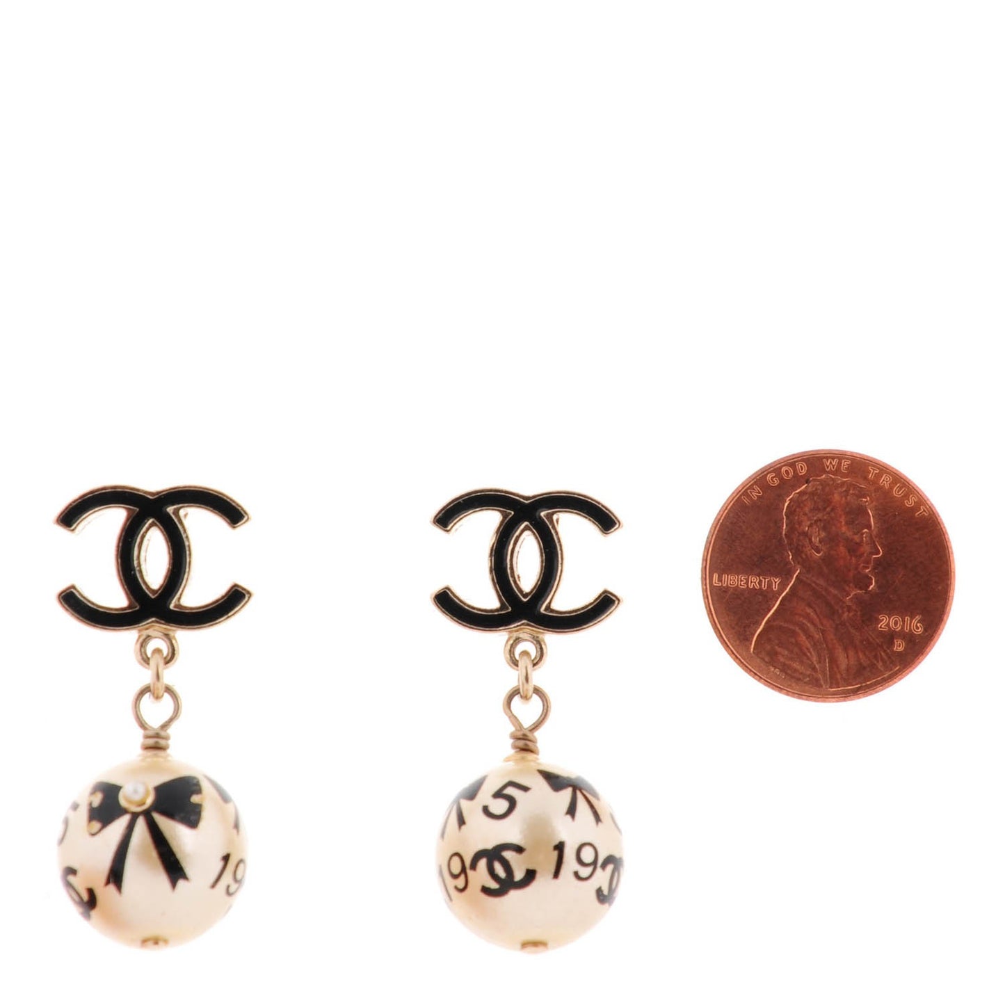 Enamel CC Pearl Dangle Earrings Black