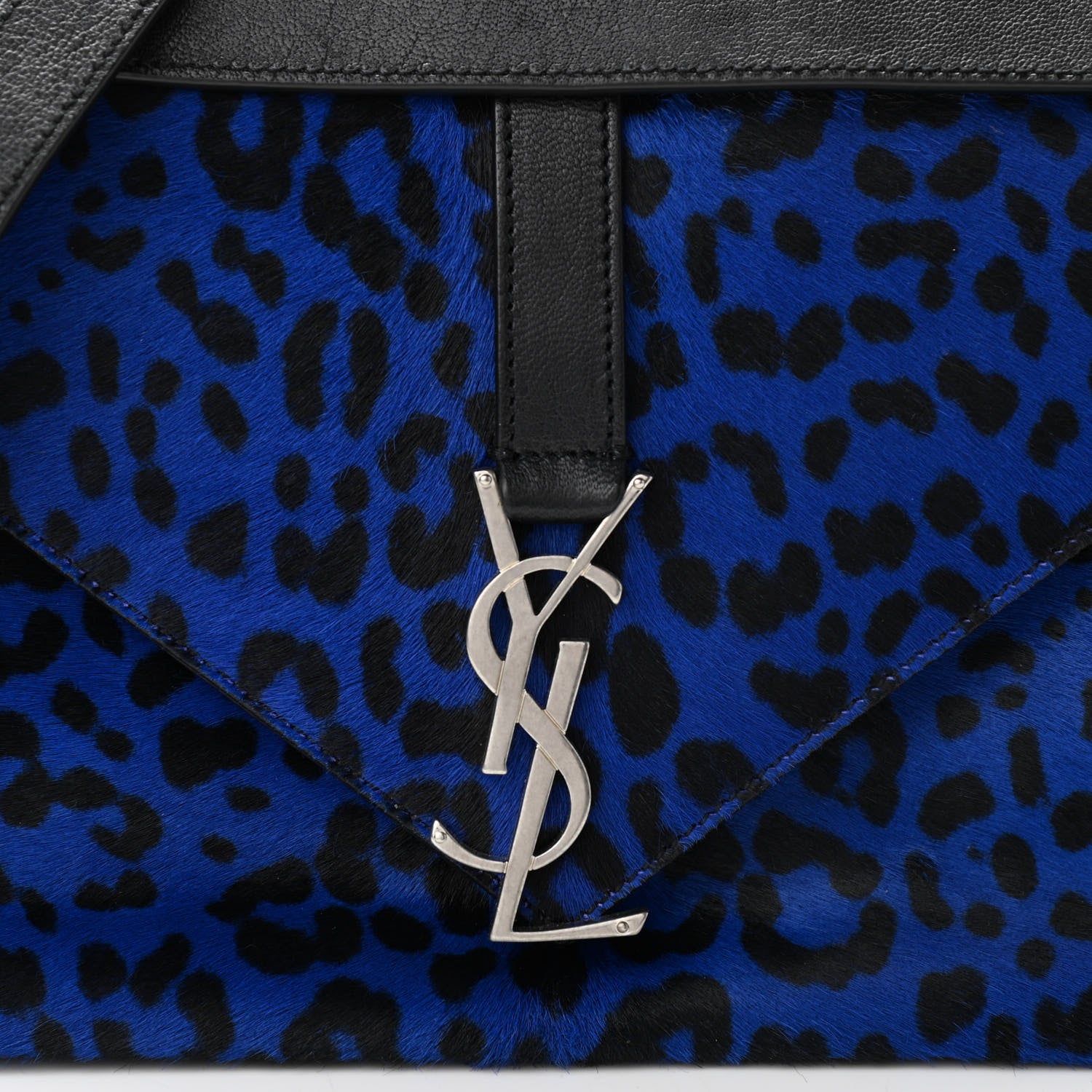 Saint Laurent Pony Hair Calfskin Monogram Leopard Print Medium Punk Chain Bag Blue 7 of 9
