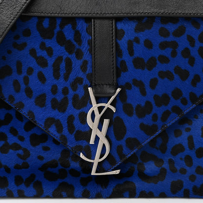Saint Laurent Pony Hair Calfskin Monogram Leopard Print Medium Punk Chain Bag Blue 7 of 9