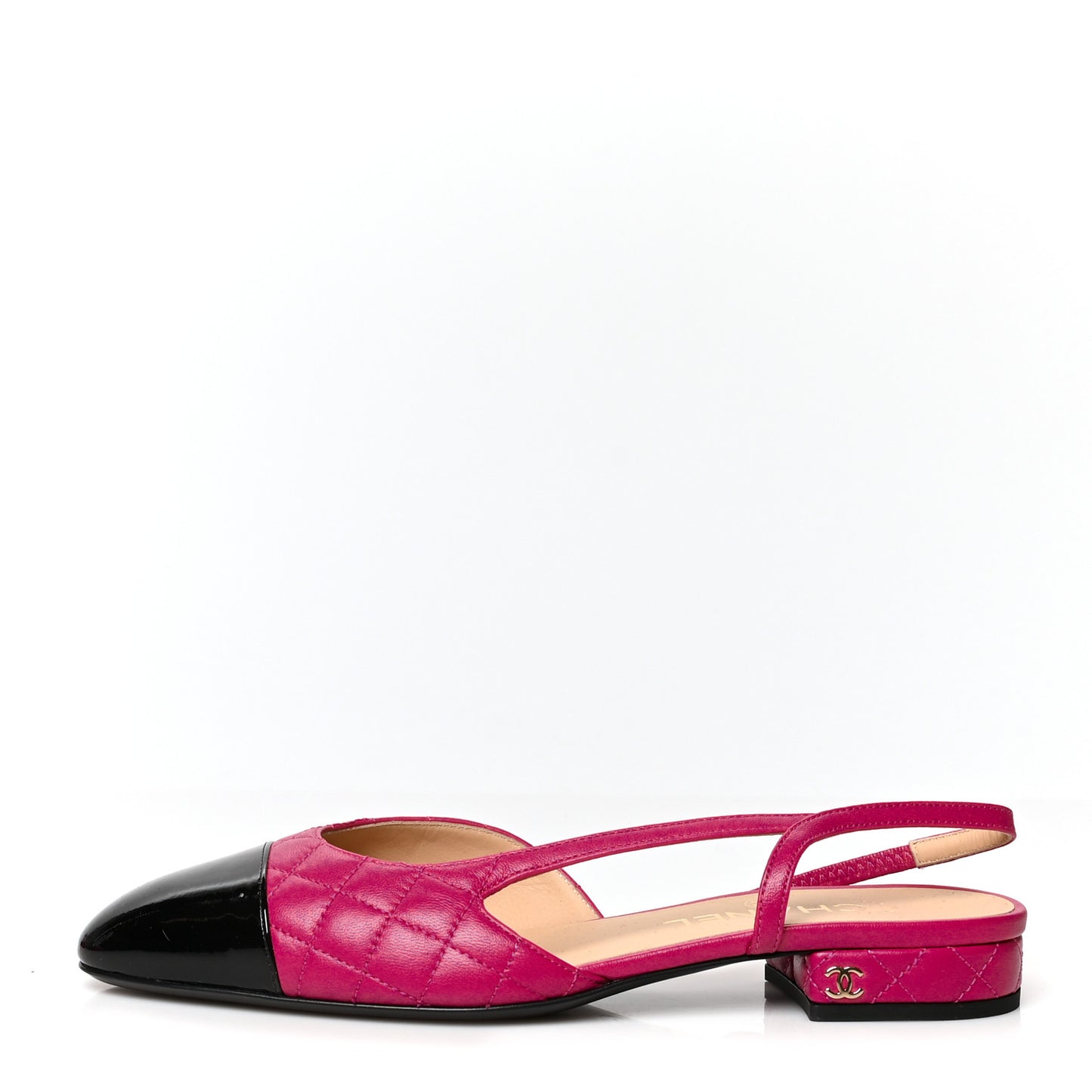Lambskin Patent Cap Toe CC Slingback Flats 38 Pink Black