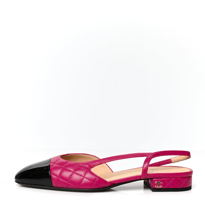 Chanel Lambskin Patent Cap Toe CC Slingback Flats 38 Pink Black 1 of 8
