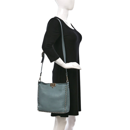 Valentino Garavani Pebbled Calfskin Small Rockstud Flip-Lock Messenger Bag Light Blue 2 of 15