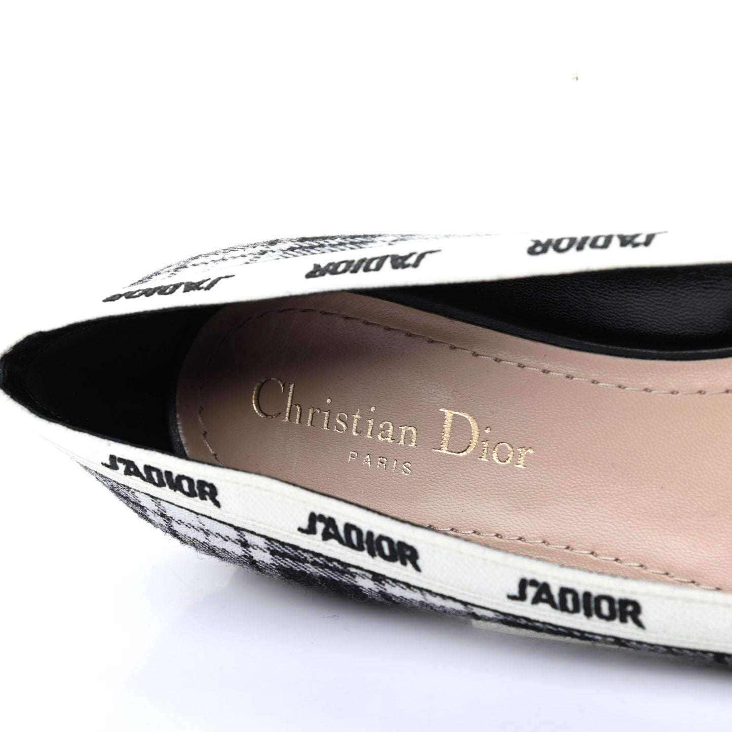 Canvas Tartan J'Adior Embroidered Ballet Flats 38 Black White