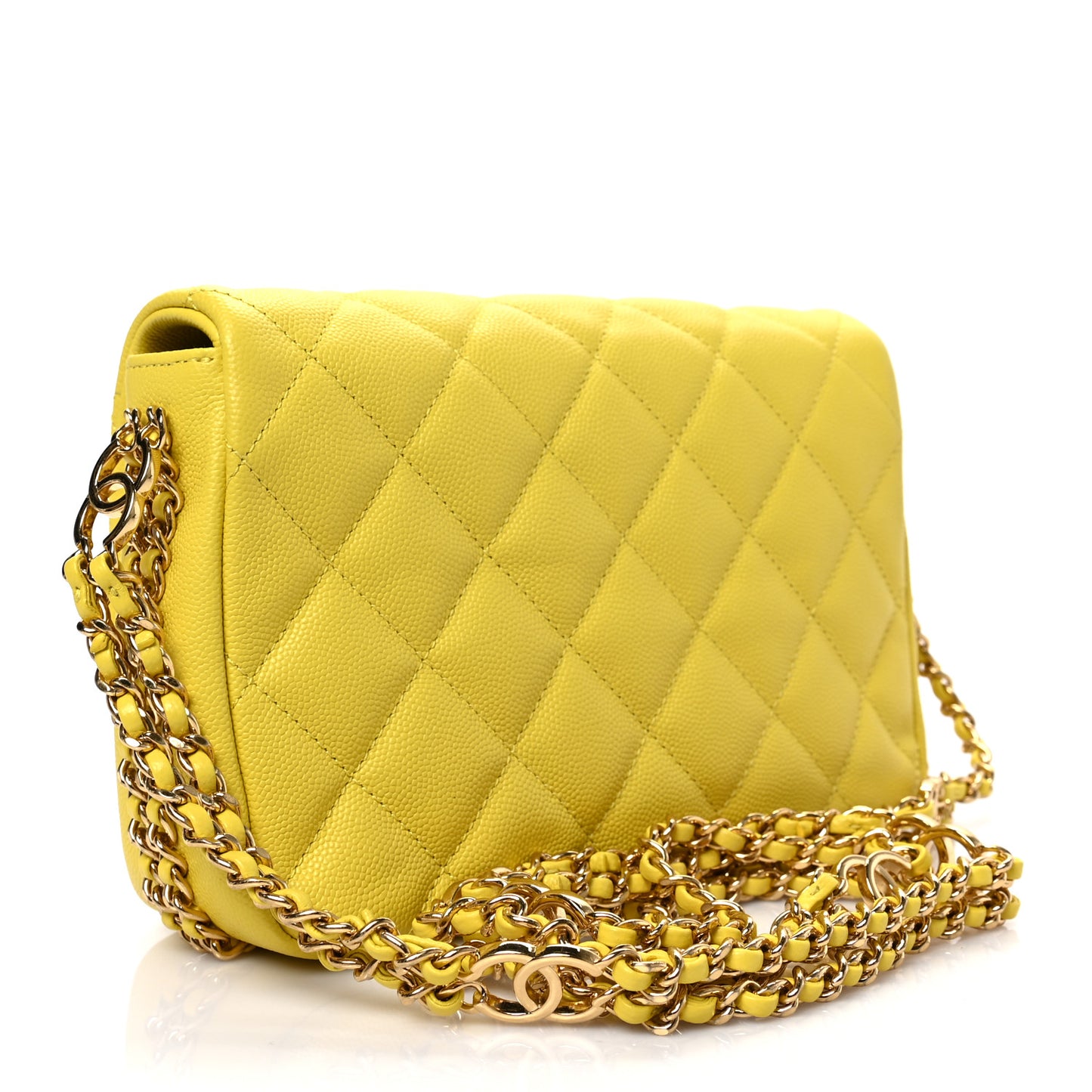 Caviar Quilted Mini CC You Flap Yellow