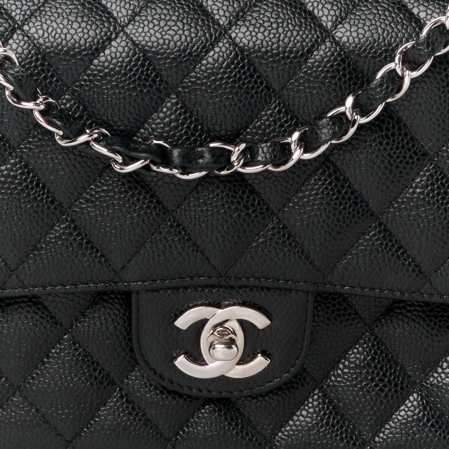 Caviar Quilted Medium Double Flap Black