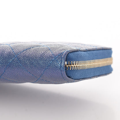 Chanel Iridescent Caviar Quilted Large Zip Around Organizer Wallet Blue 10 of 11