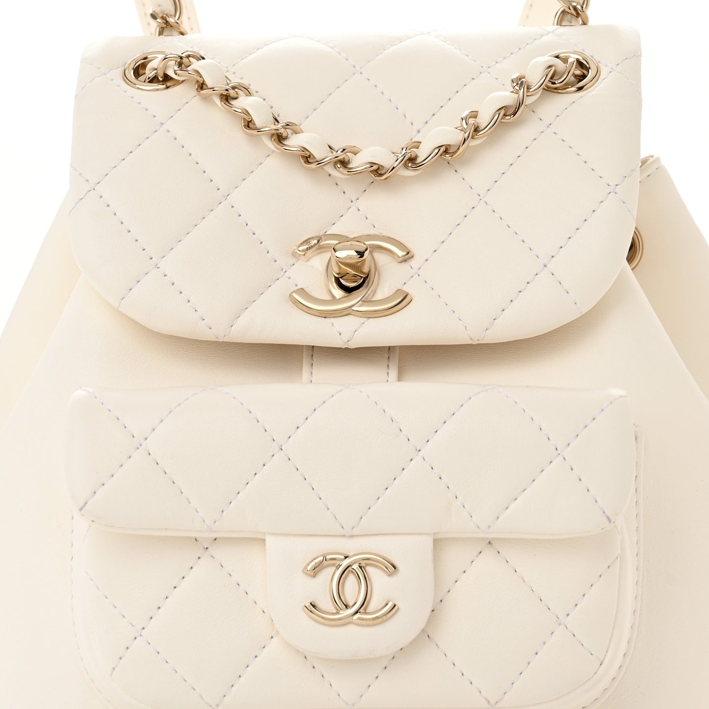 Lambskin Quilted Small Duma Drawstring Backpack White