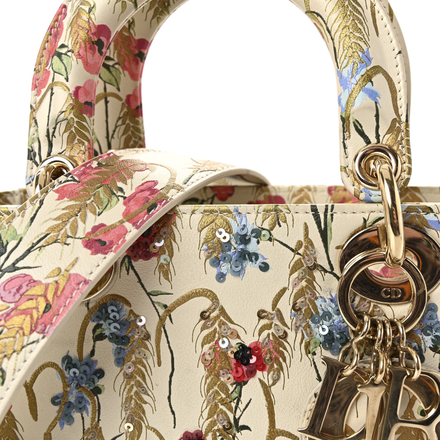 Christian Dior Calfskin Hibiscus Printed Embroidered My ABCDior Lady Dior Beige Multicolor 7 of 9