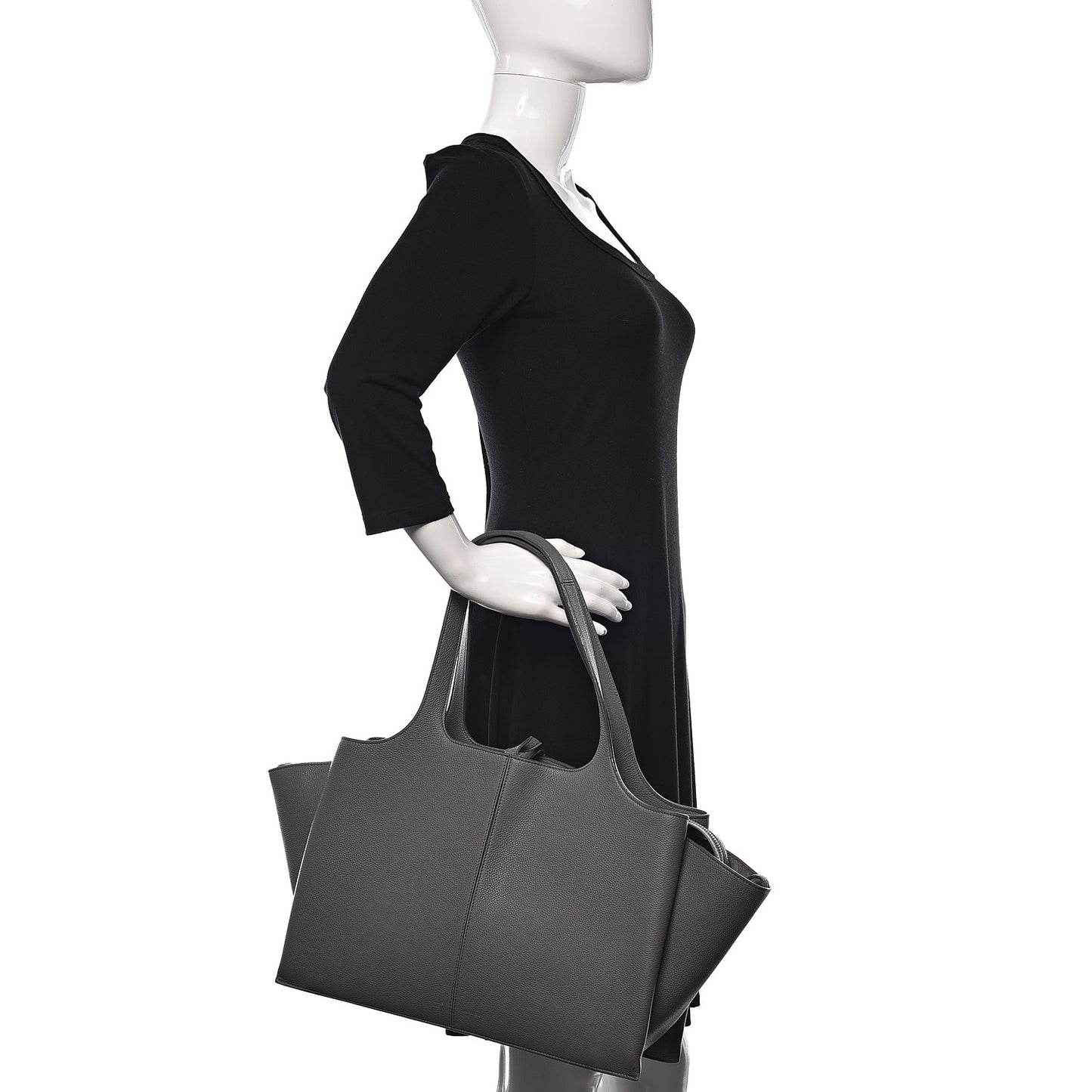 Baby Grained Calfskin Medium Tri-Fold Bag Grey