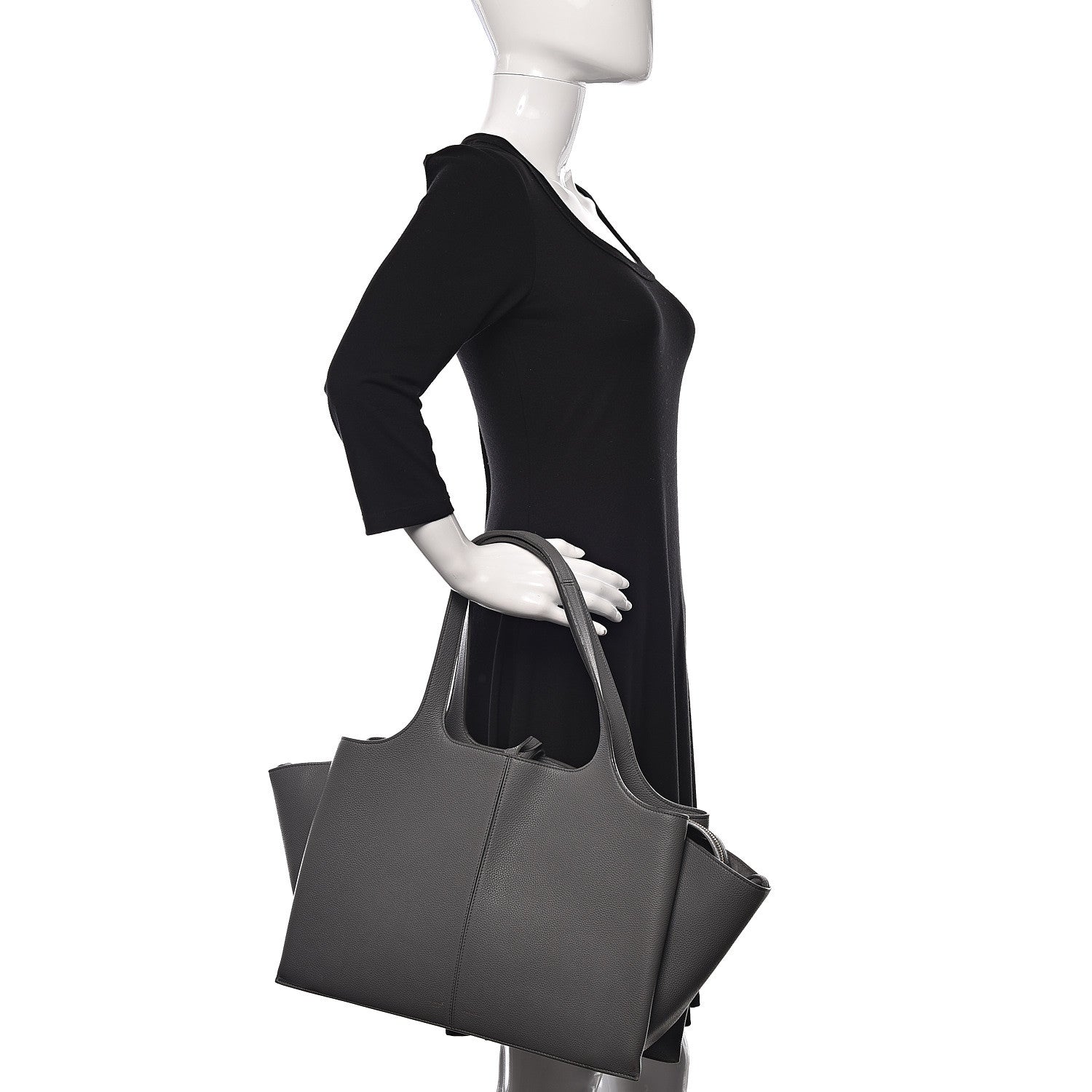 Celine Baby Grained Calfskin Medium Tri-Fold Bag Grey 2 of 13