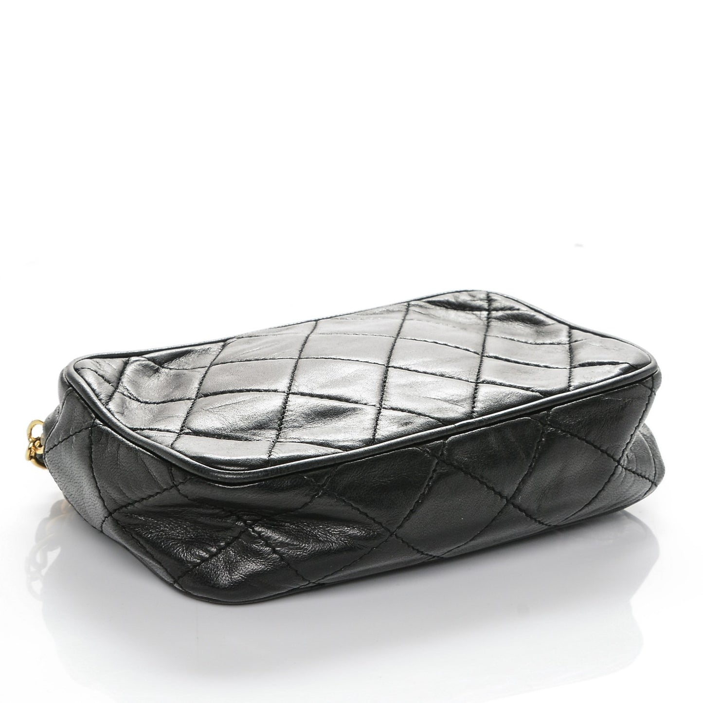 Lambskin Quilted Tassel Camera Case Black