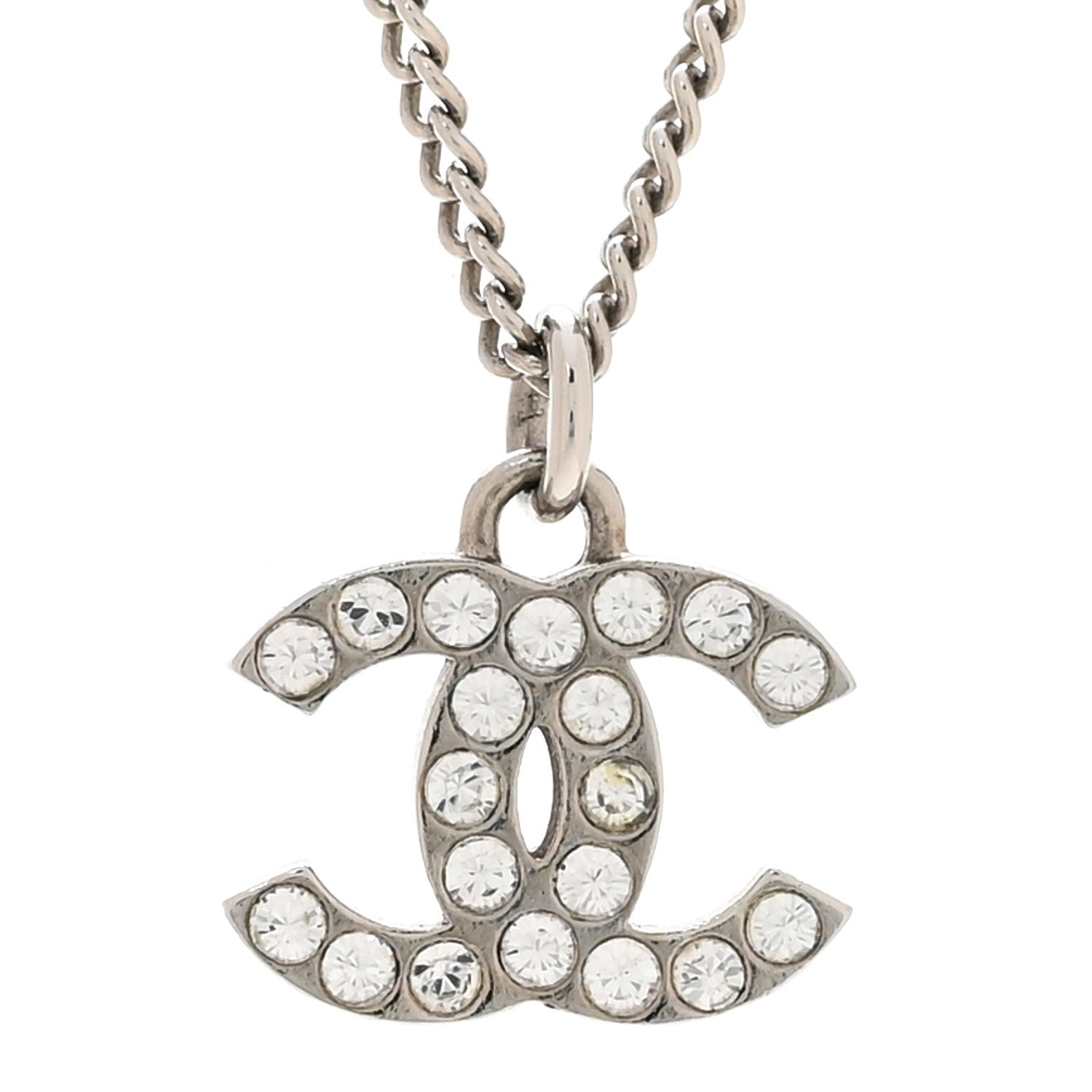 Chanel Crystal Timeless CC Necklace Silver 4 of 7