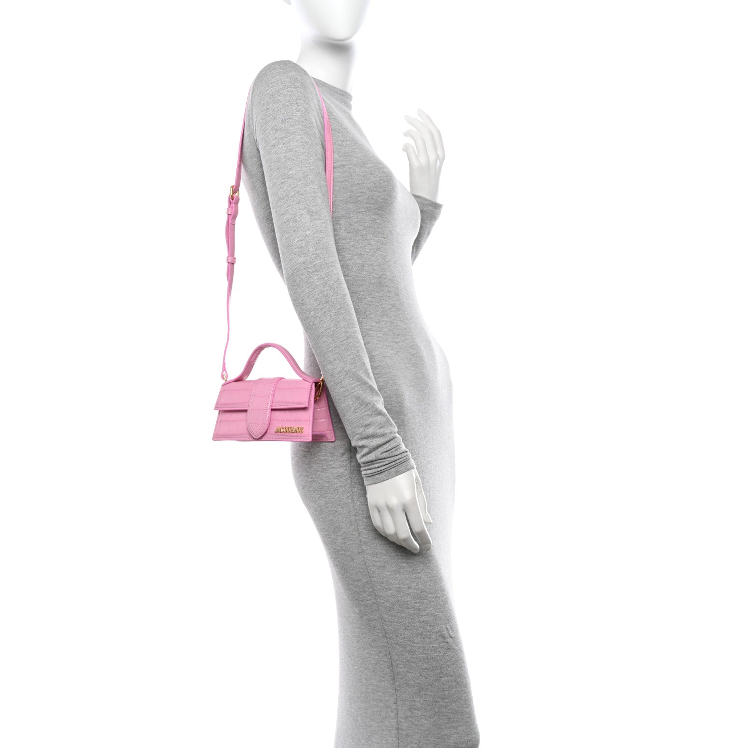 Jacquemus Calfskin Crocodile Embossed Le Bambino Pink 2 of 12