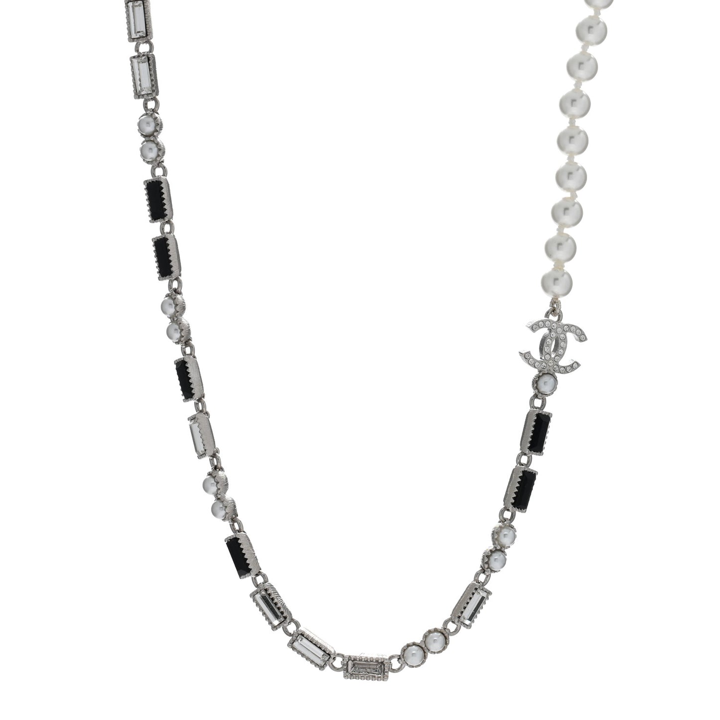 Pearl Baguette Crystal CC Choker Necklace Silver Black