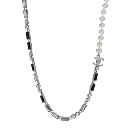 Chanel Pearl Baguette Crystal CC Choker Necklace Silver Black 1 of 4