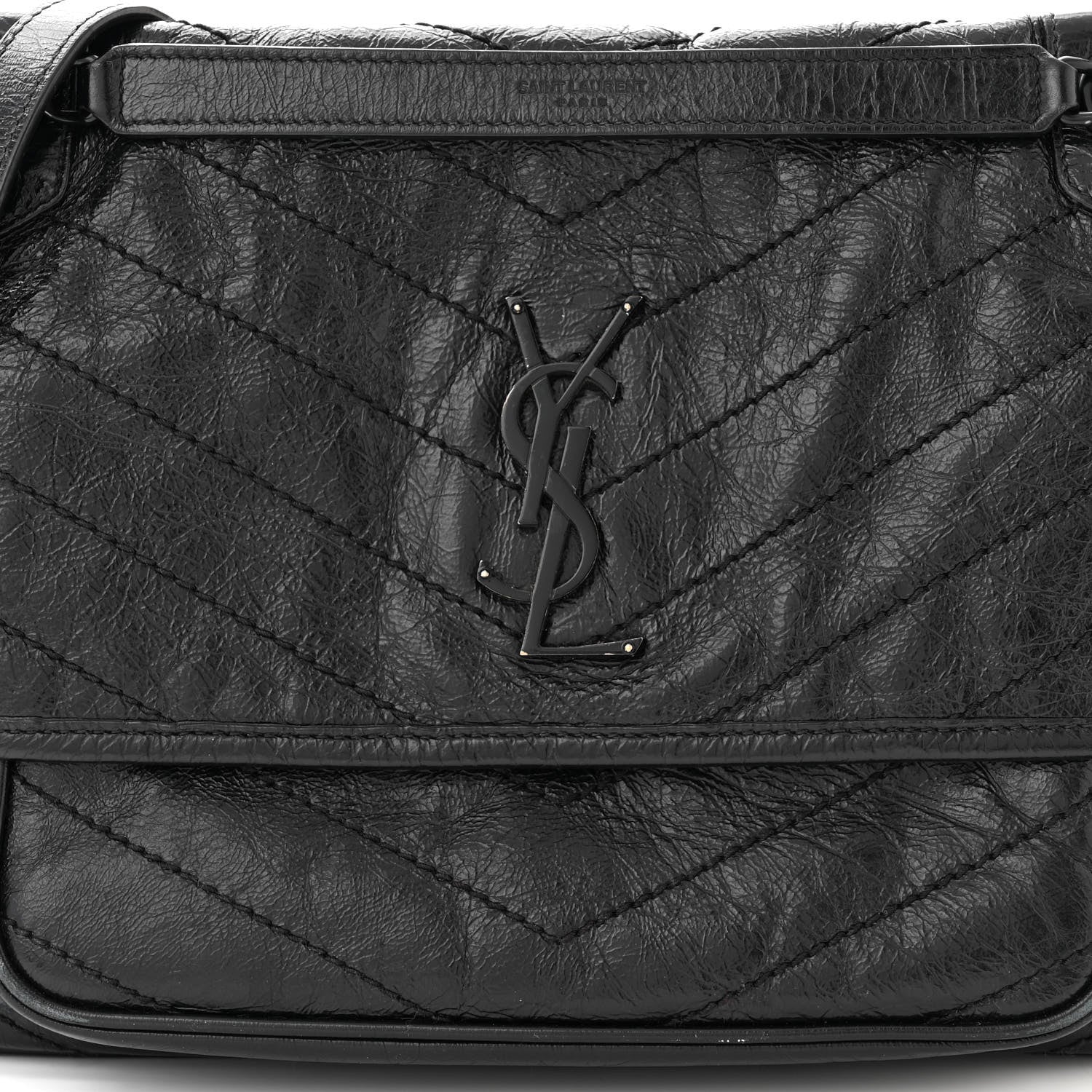 Saint Laurent Crinkled Calfskin Matelasse Monogram Medium Niki Chain Satchel Black 8 of 11