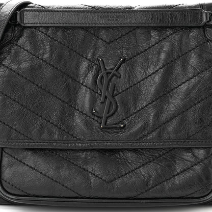 Saint Laurent Crinkled Calfskin Matelasse Monogram Medium Niki Chain Satchel Black 8 of 11