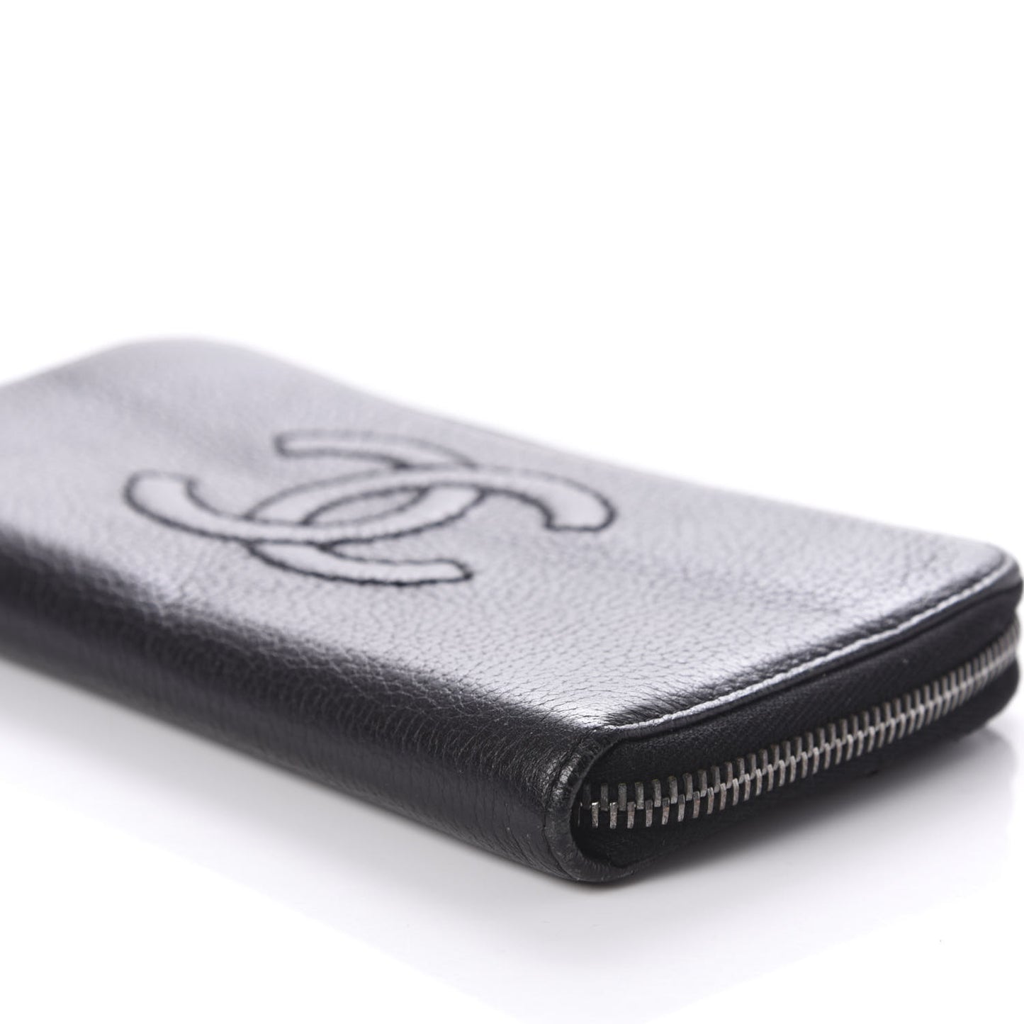Calfskin Large Timeless Zip Around Wallet Black