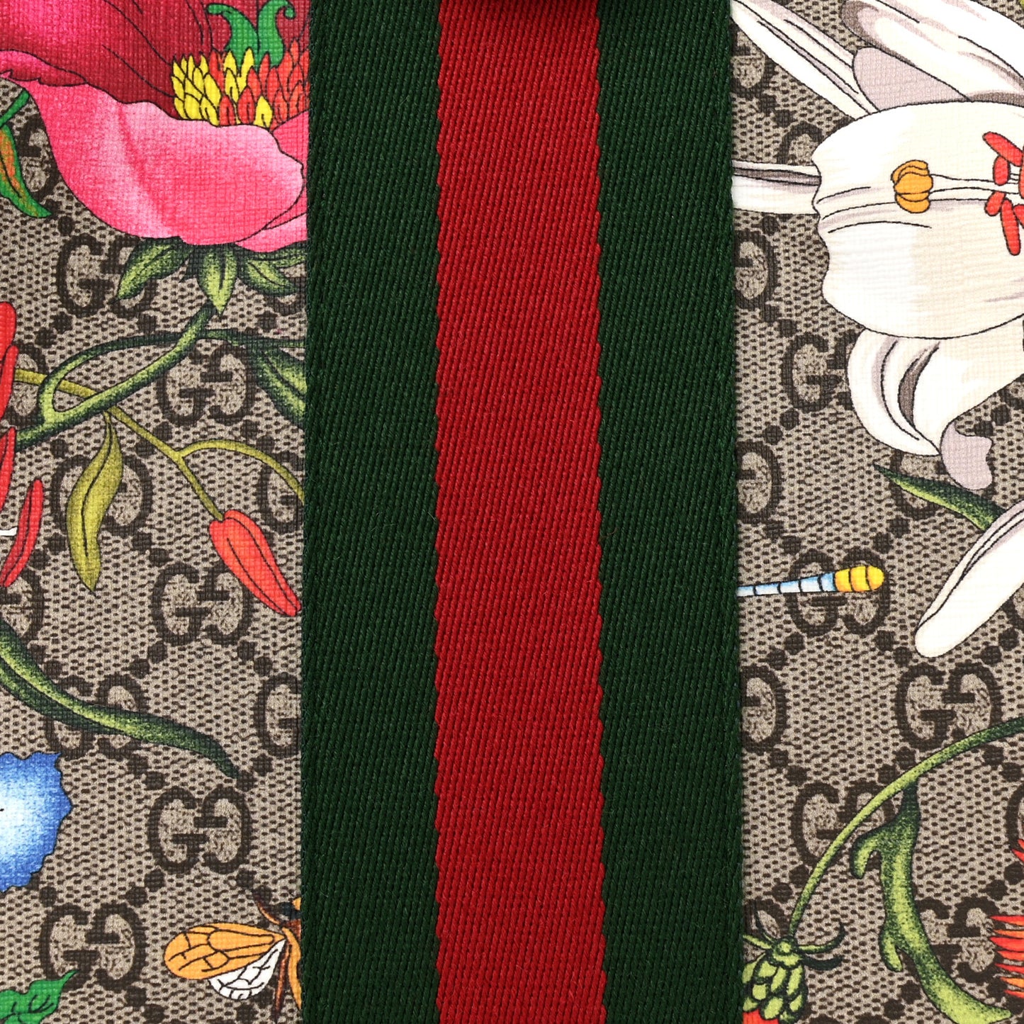 GG Supreme Monogram Flora Web Large Ophidia Tote Red