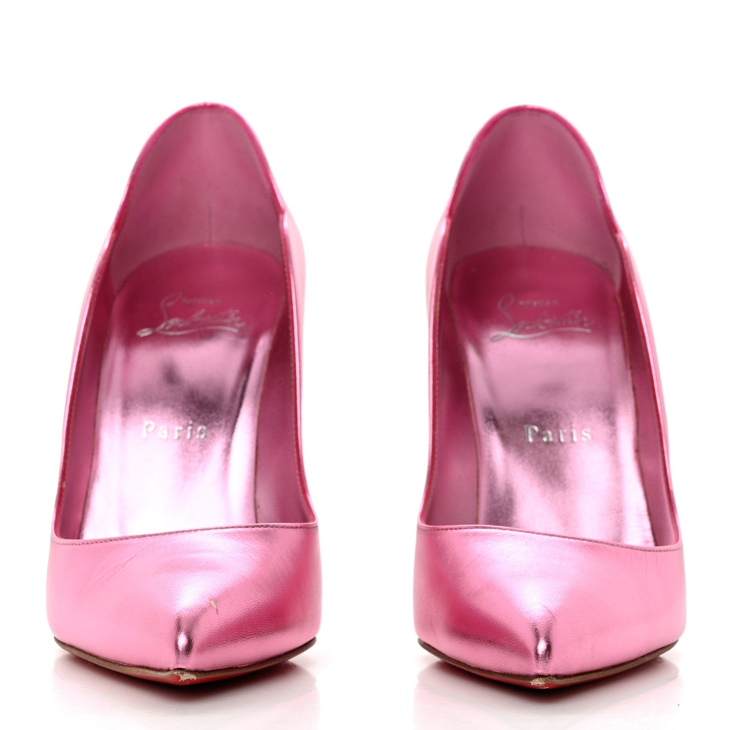 Christian Louboutin Metallic Patent Hot Chick 100 Pumps 37.5 Pink 2 of 9
