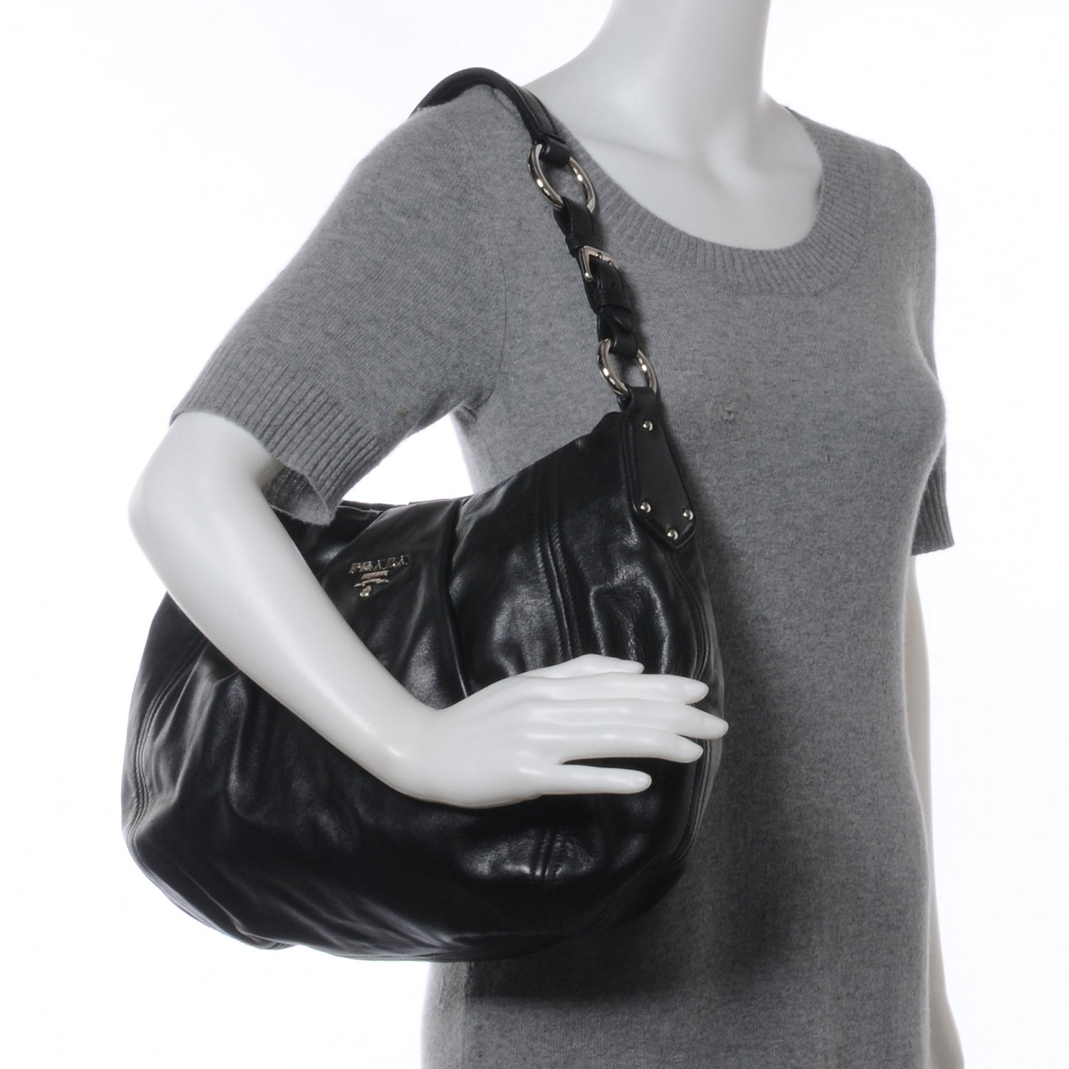 Prada Soft Calf Pleated Hobo Nero Black 2 of 10