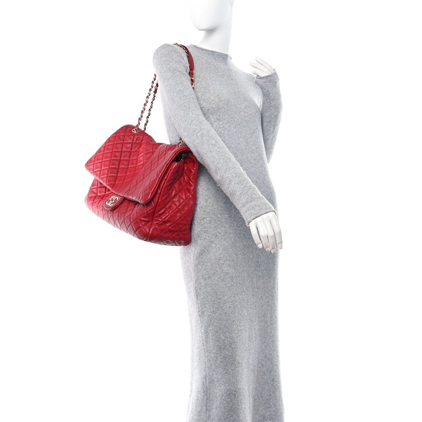 Calfskin Quilted XXL Travel Flap Bag Red