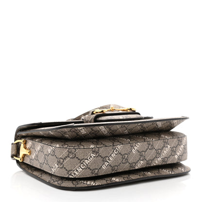 Gucci X BALENCIAGA GG Supreme Monogram Logo Print Horsebit 1955 Shoulder Bag Beige Ebony 4 of 10