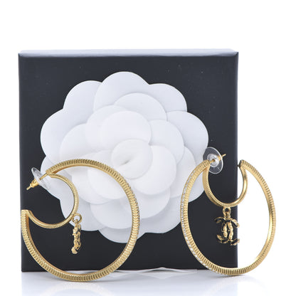 Chanel Crystal CC Drop Hoop Earrings Gold 6 of 6