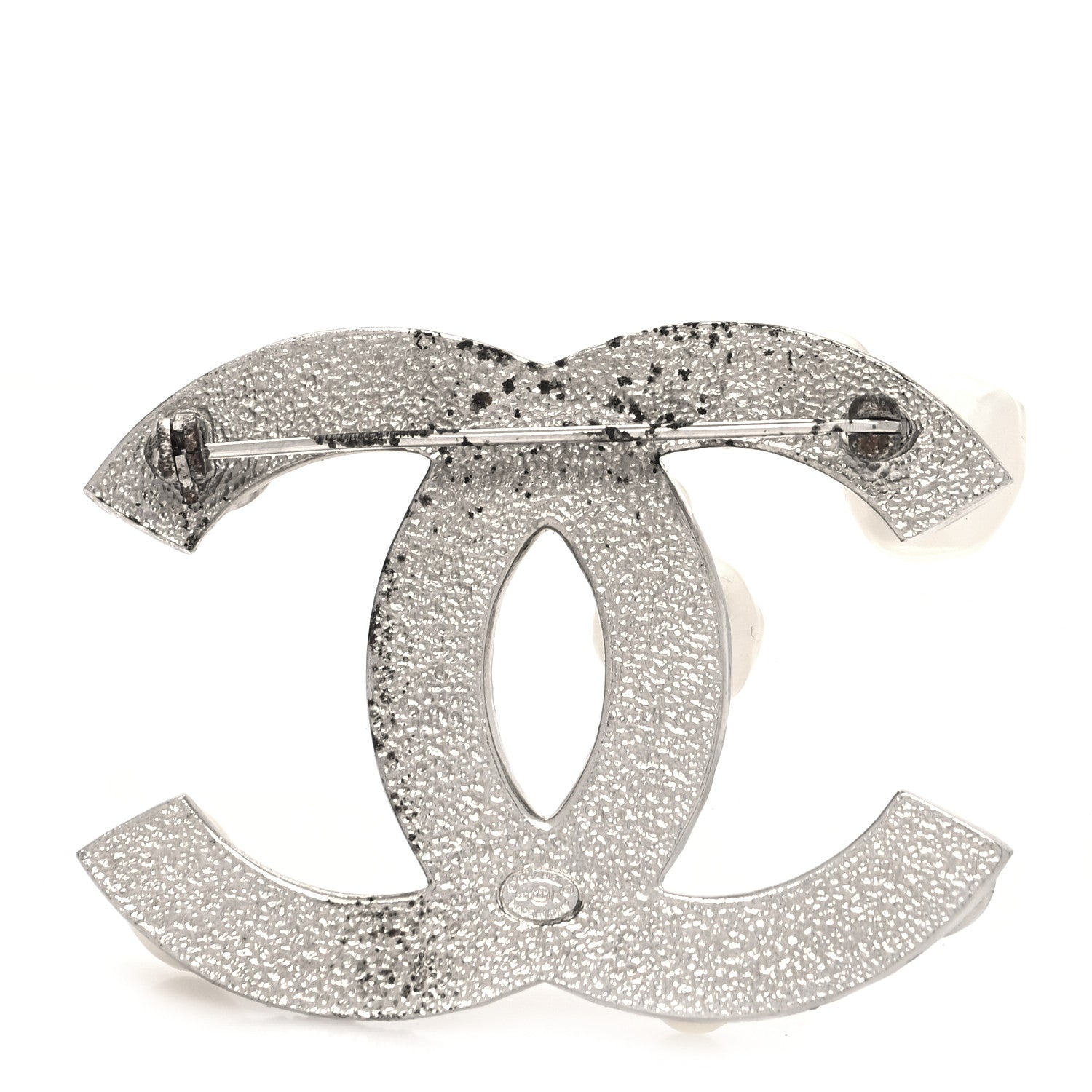 Chanel Pearl Crystal CC Mini Brooch Silver 3 of 5