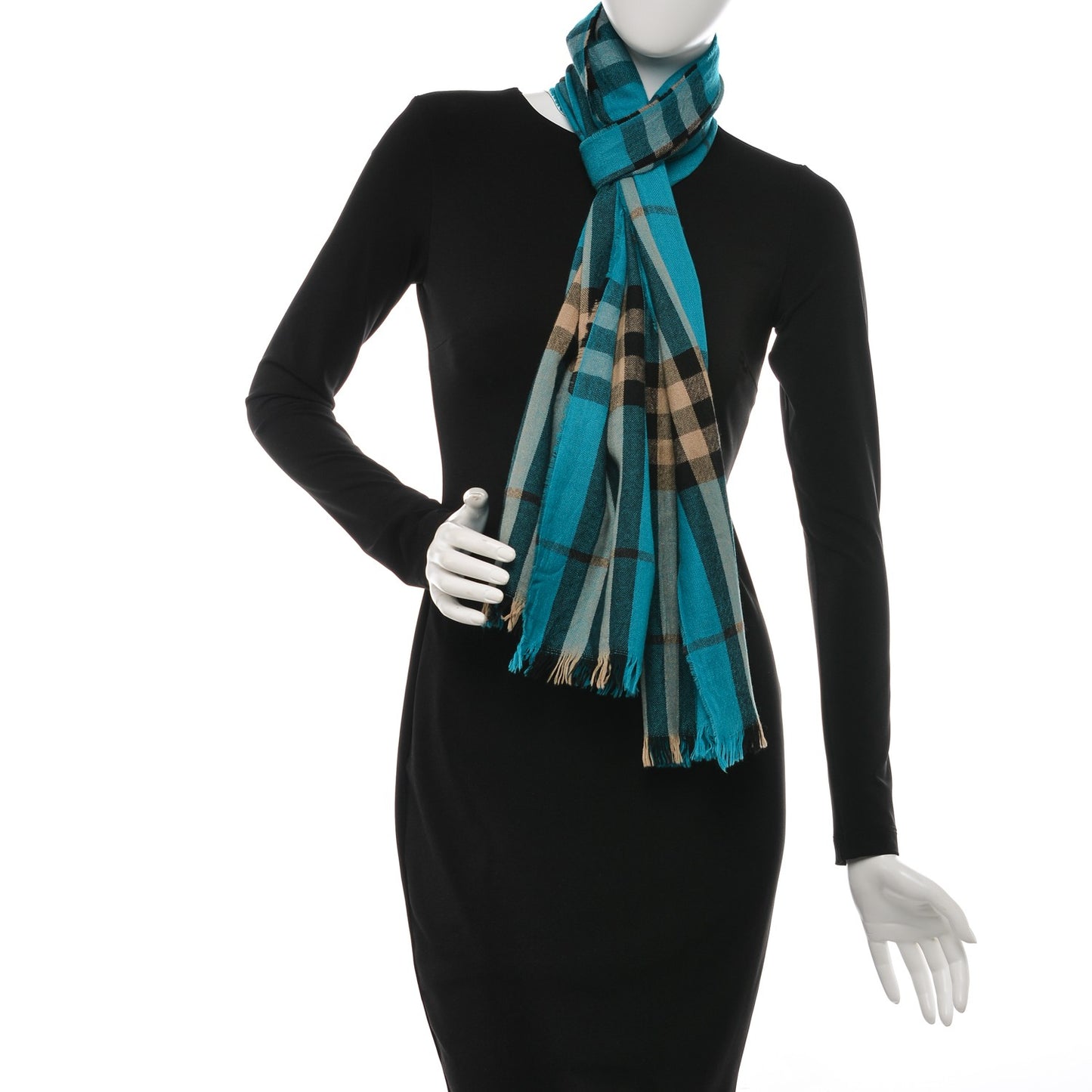 Giant Check Fringe Scarf Blue