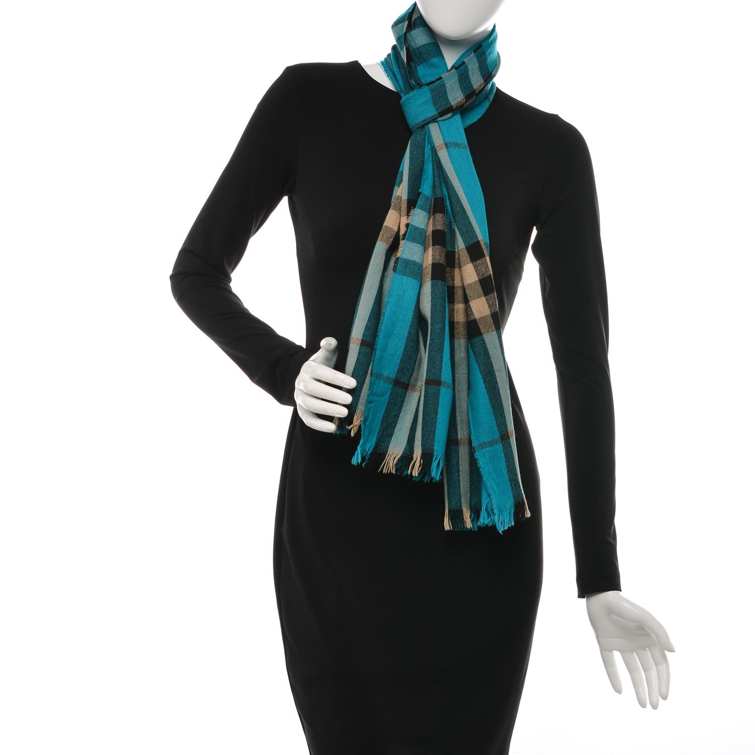 Burberry Giant Check Fringe Scarf Blue 2 of 4