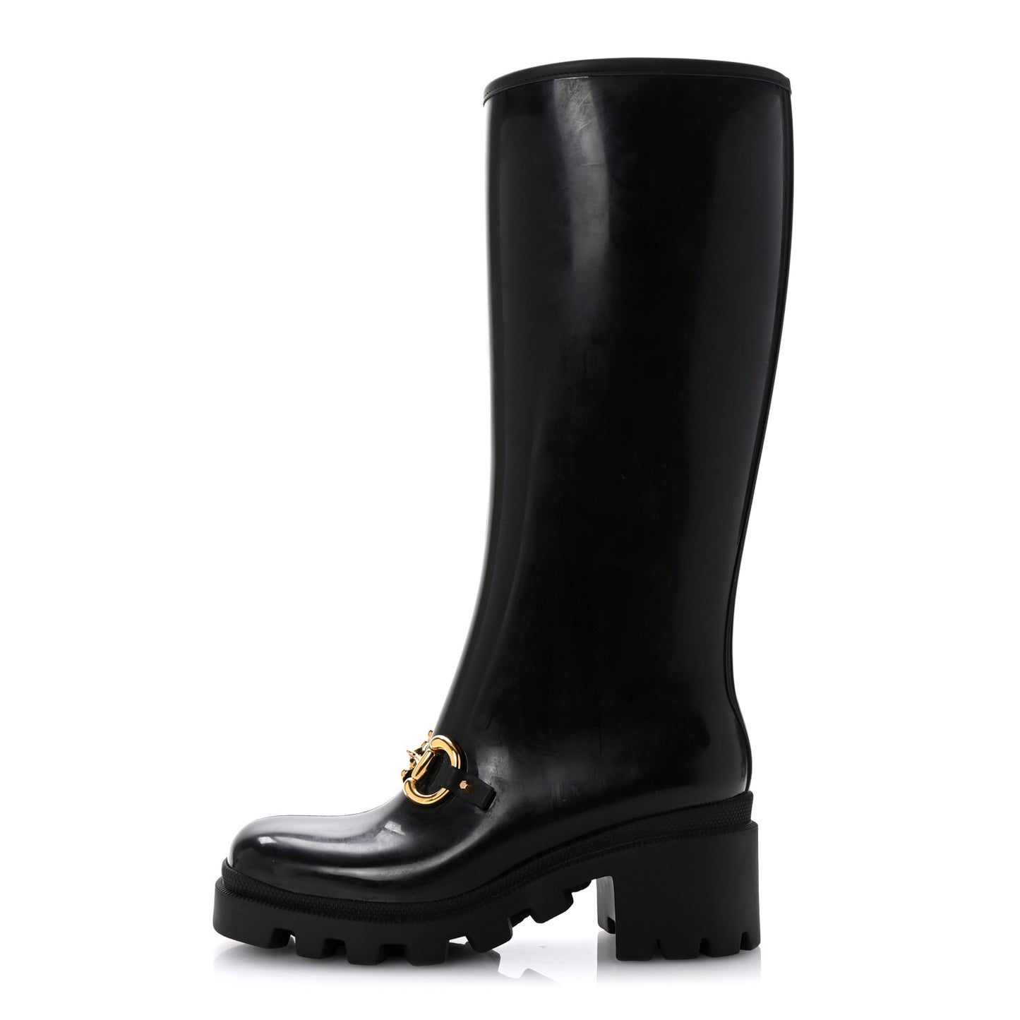 Rubber Horsebit Knee High Boots 37 Black