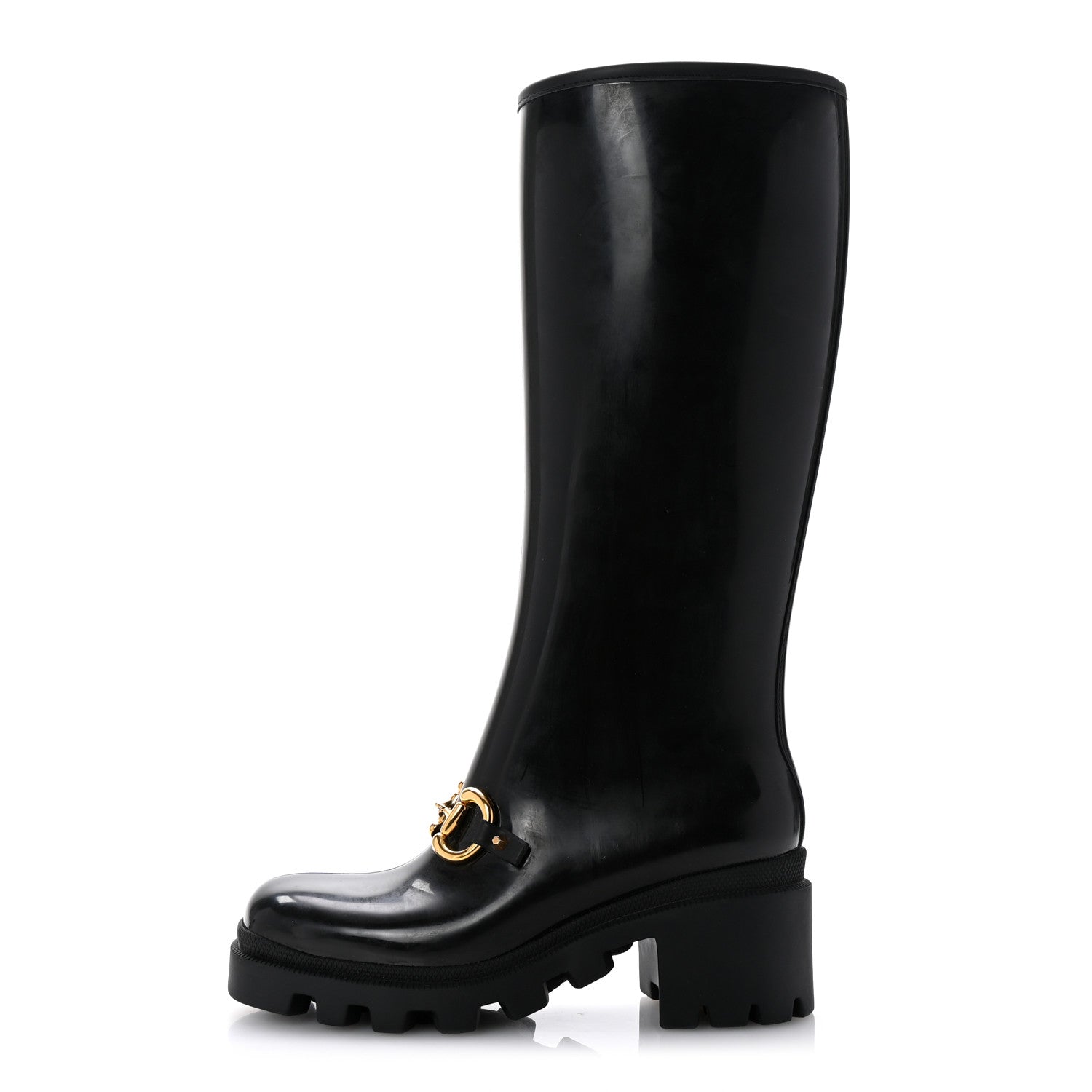 Gucci Rubber Horsebit Knee High Boots 37 Black 1 of 9