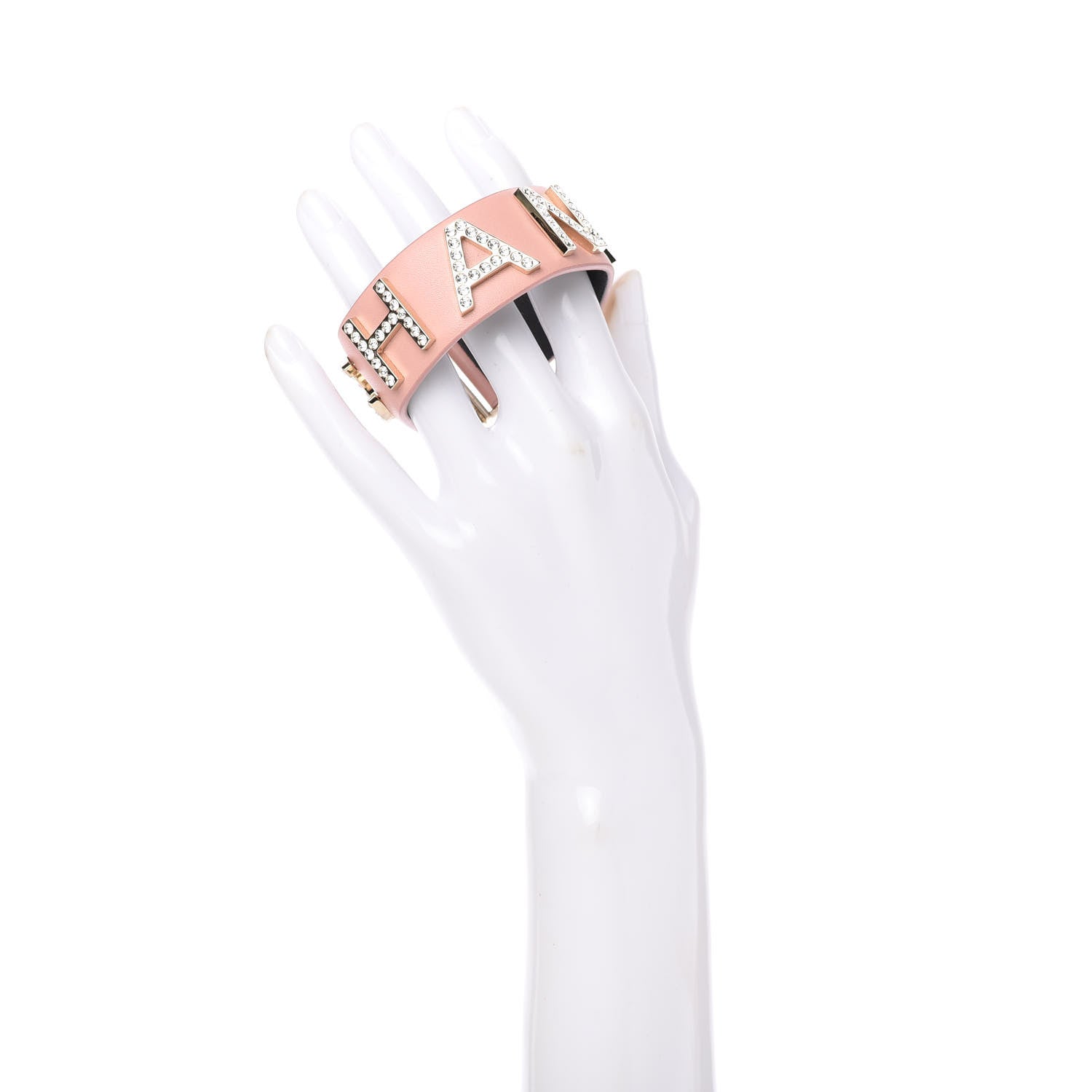 Chanel Calfskin Crystal Logo Cuff M Pink 2 of 7