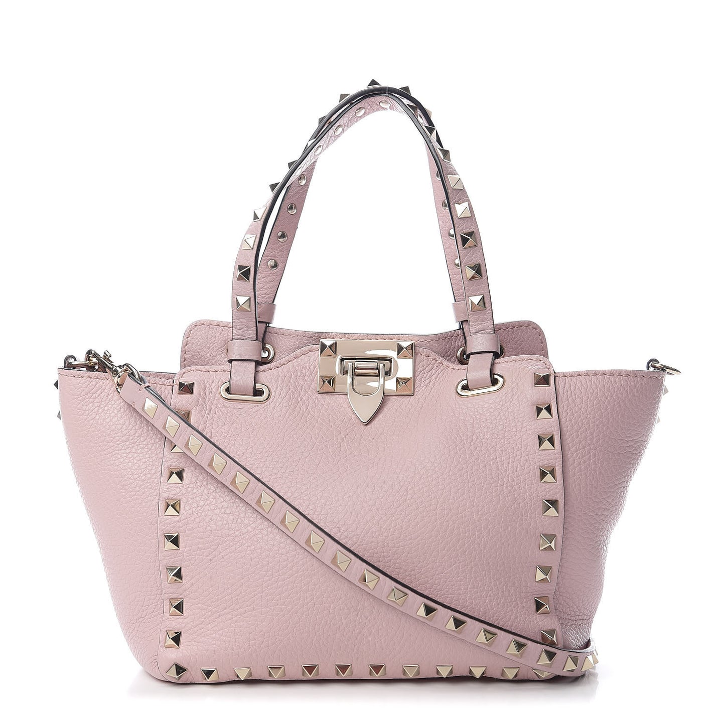 Pebbled Calfskin Mini Rockstud Tote Water Rose
