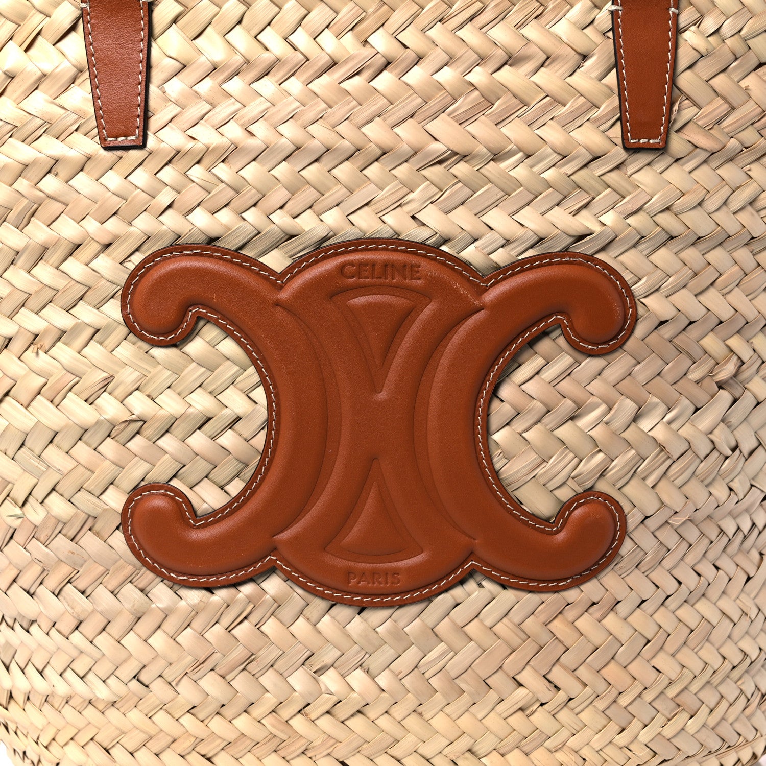 Celine Raffia Calfskin Triomphe Large Panier Tan 6 of 8