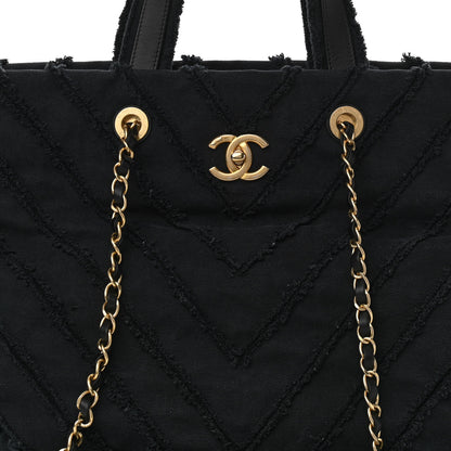 Chanel Canvas Chevron Cuba Patchwork Shopper Tote Black 8 of 10