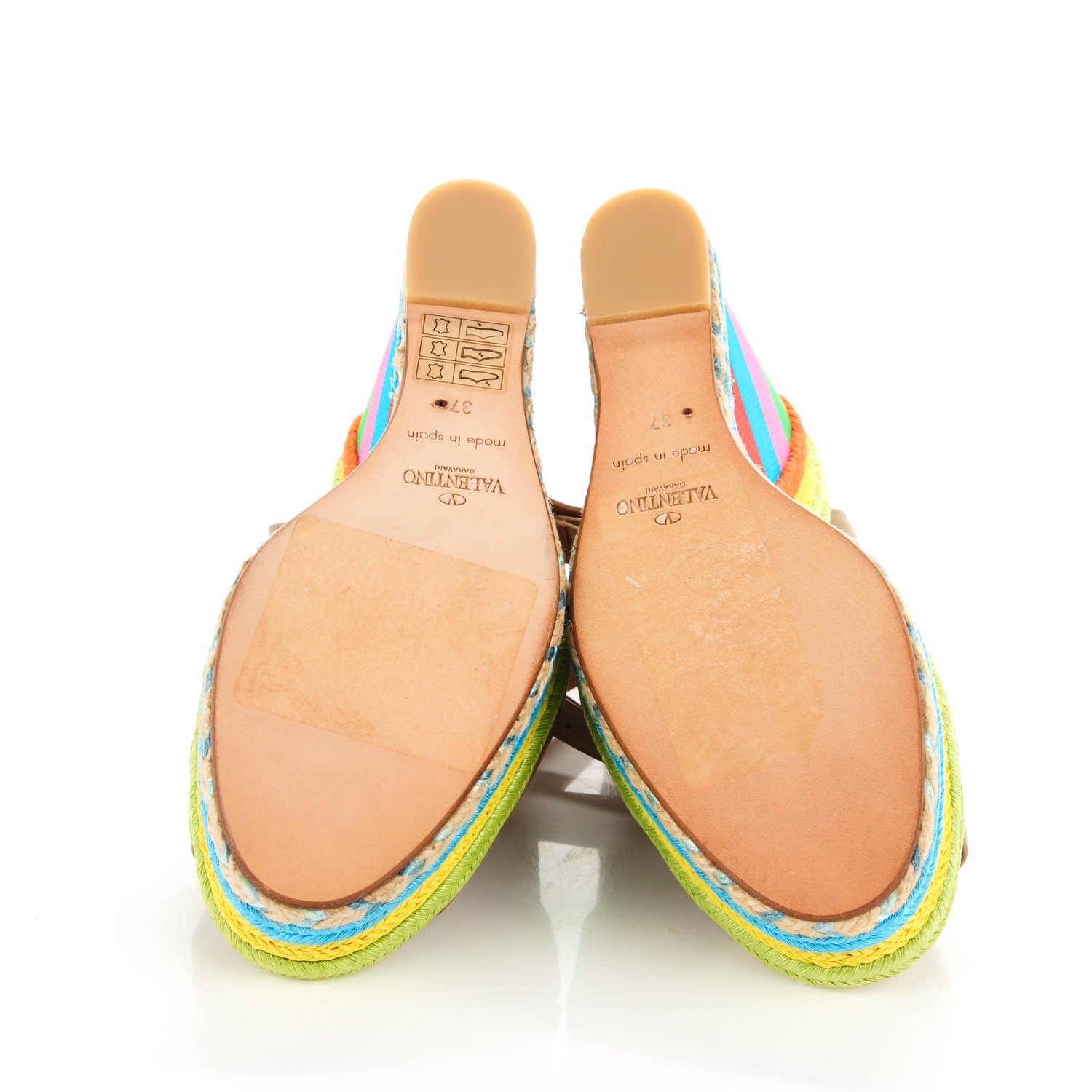 Valentino Garavani Calfskin Canvas Raffia Chevron Print 1973 Espadrille Wedge Sandals 37 Alpaca Multicolor 5 of 7