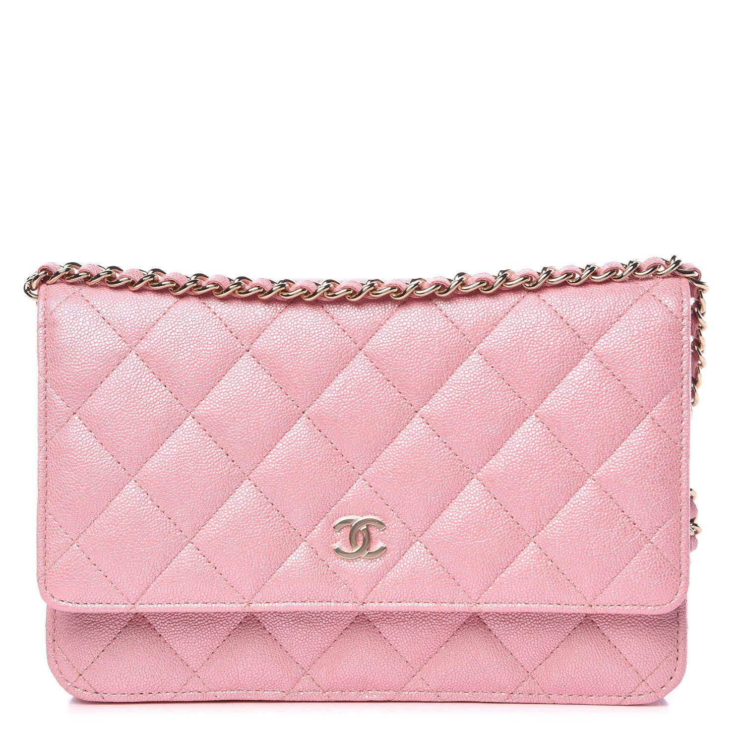 Chanel Iridescent Caviar Quilted Wallet on Chain WOC Rose Pink 1 of 9
