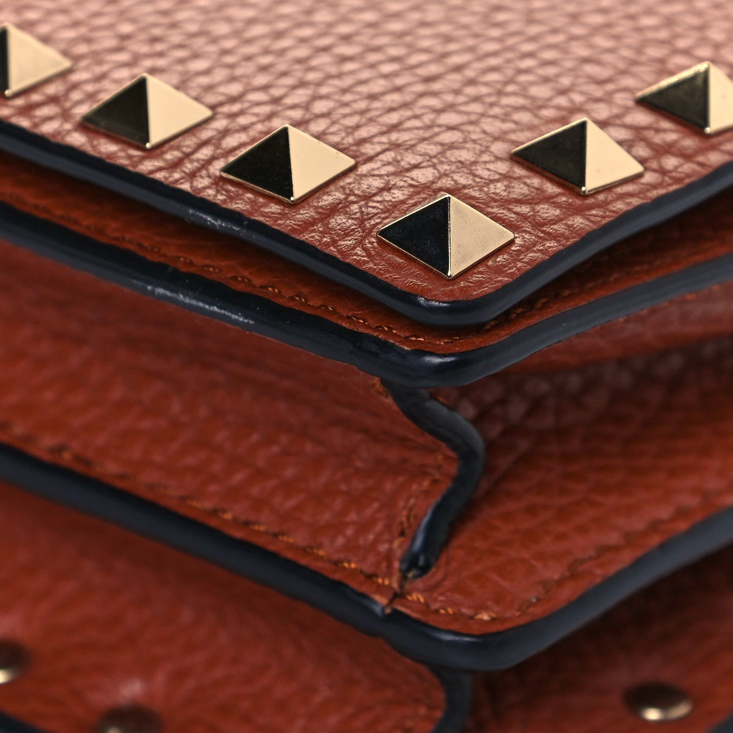 Valentino Garavani Pebbled Calfskin Rockstud Wallet on Chain Saddle Brown 8 of 13