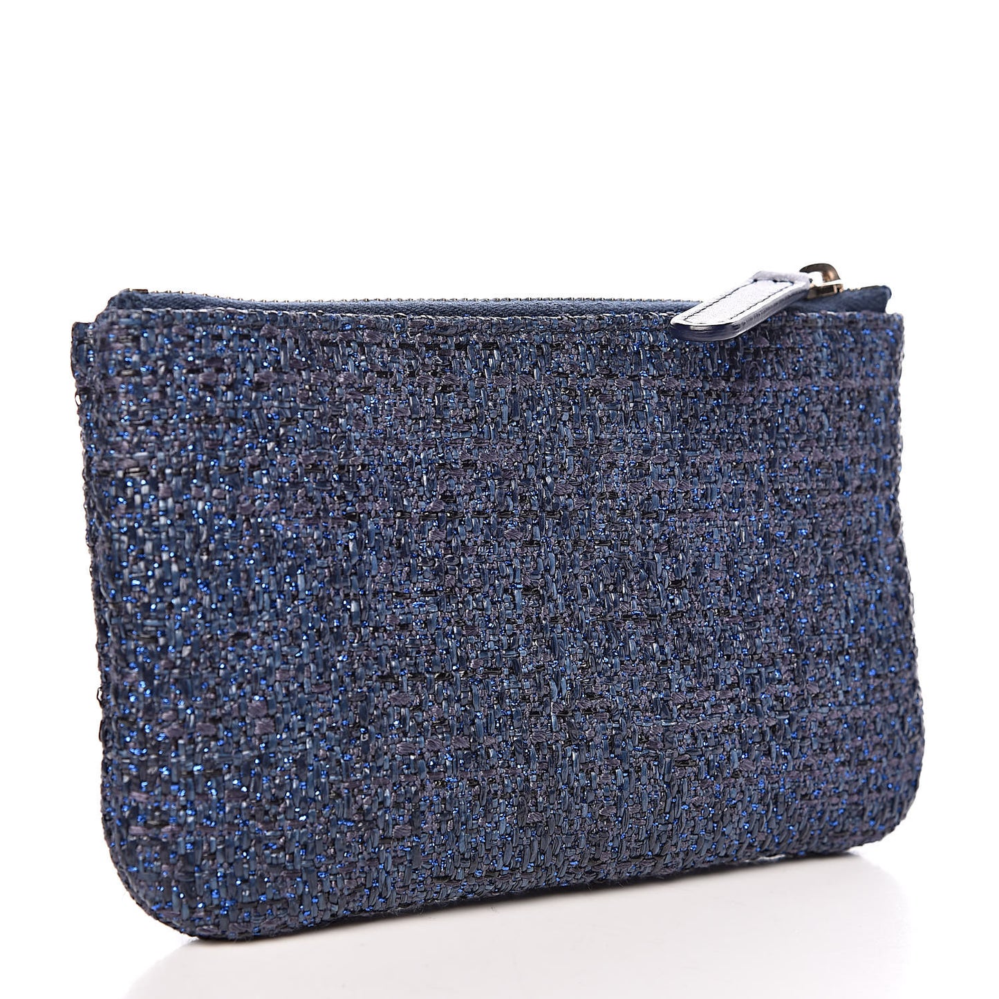 Woven Straw Raffia Deauville Cosmetic Pouch Blue