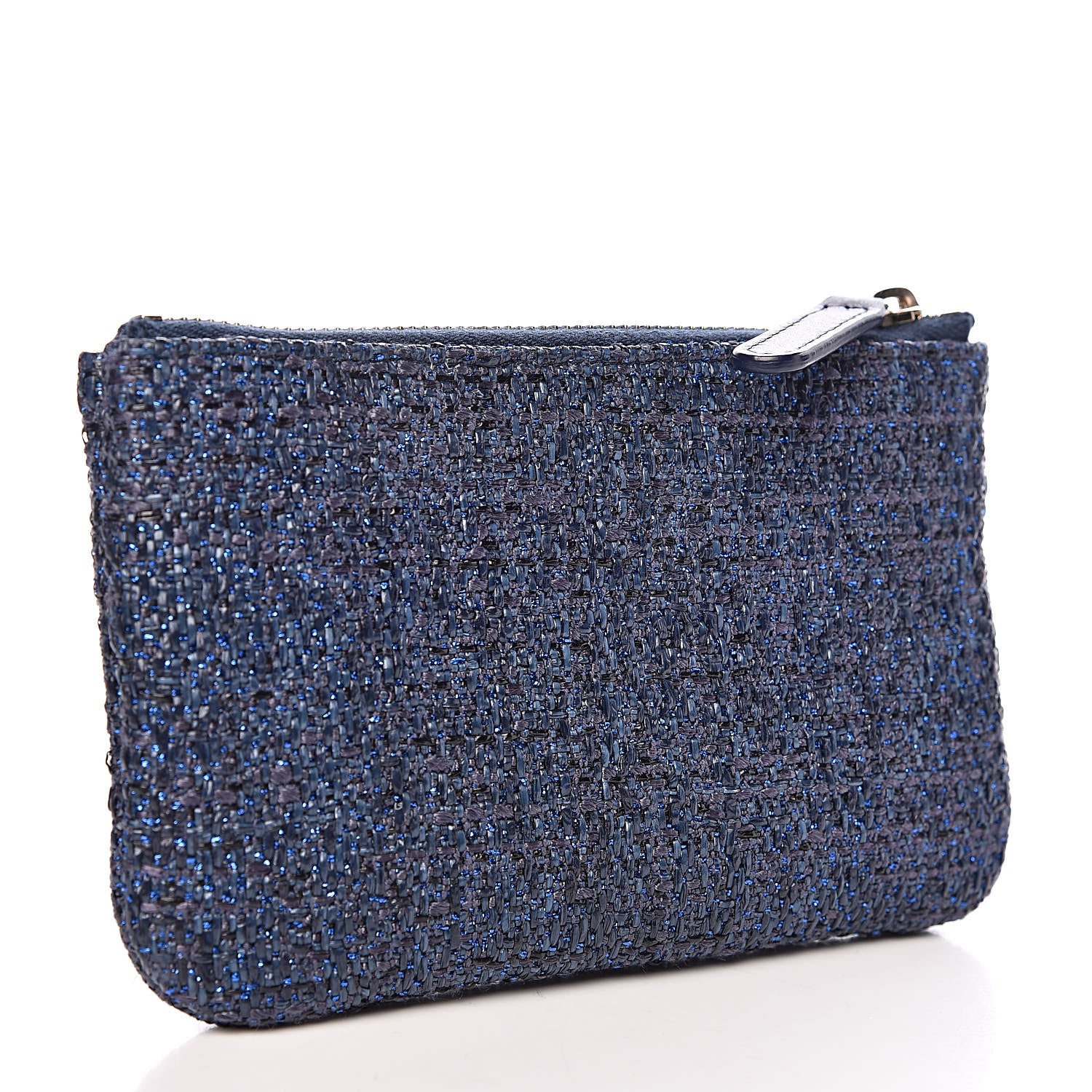 Chanel Woven Straw Raffia Deauville Cosmetic Pouch Blue 3 of 8