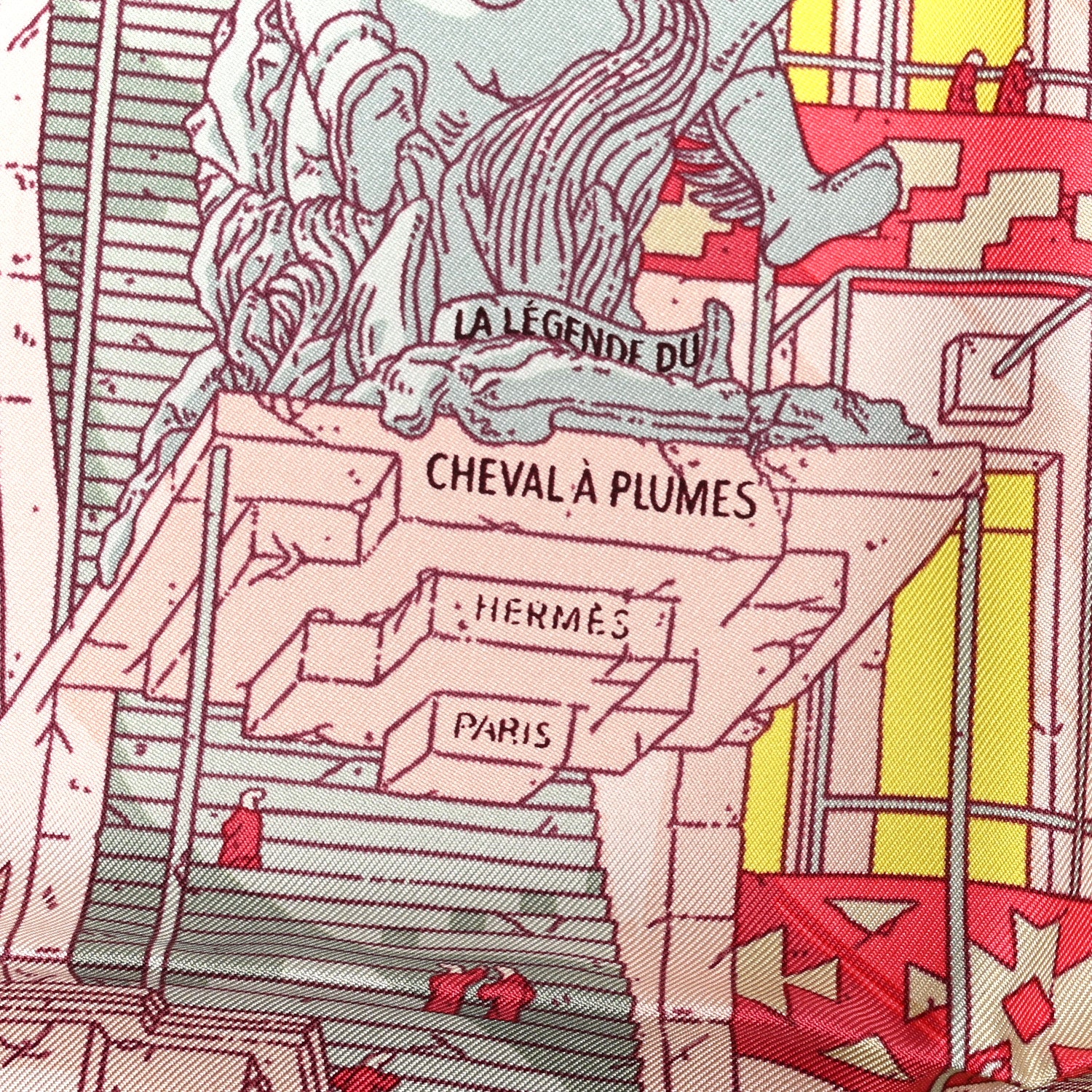 Hermes Silk La Legende Du Cheval A Plumes Scarf 90 Rose Pale Jaune Vif Turquoise 2 of 3