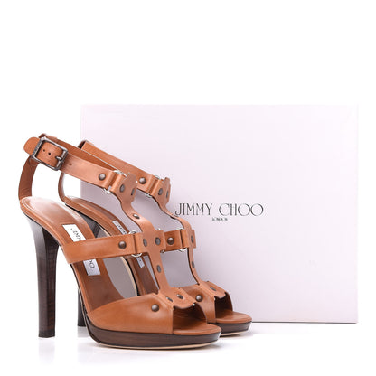 Jimmy Choo Calfskin Studded Cage Sandal 38 Brown 10 of 10