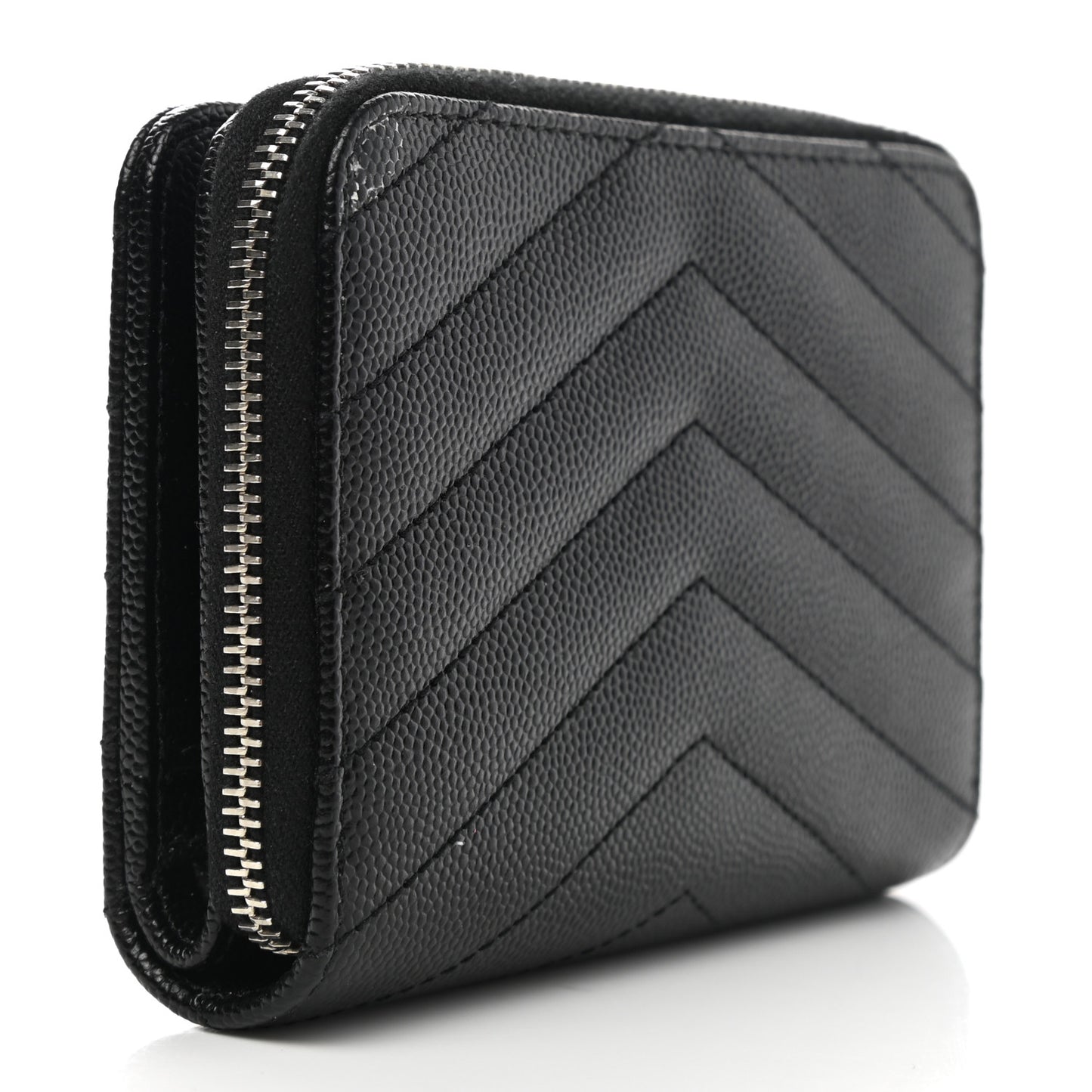 Grain De Poudre Matelasse Chevron Monogram Compact Zip Around Wallet Black